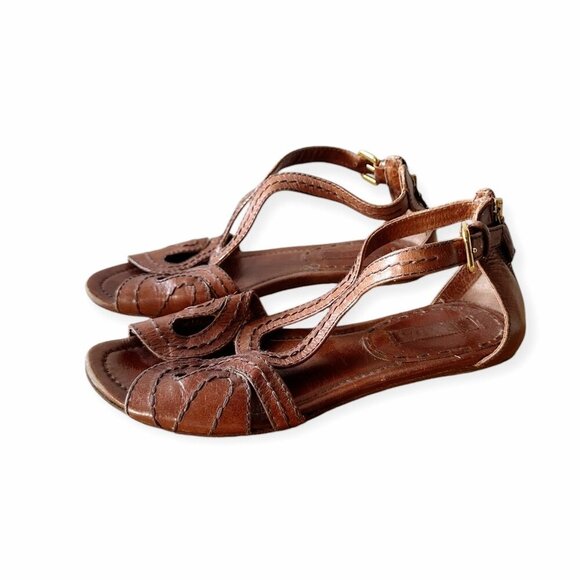 Prada Flat Gladiator Sandals, Brown Leather, Size 38.5 EU, with a Dust Bag - Picture 2 of 11